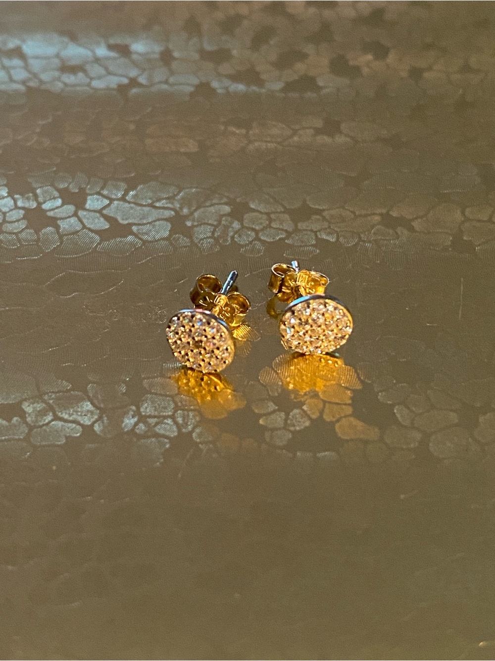 New Gold Plated Crystal Pavé Round Disc Stud Earrings